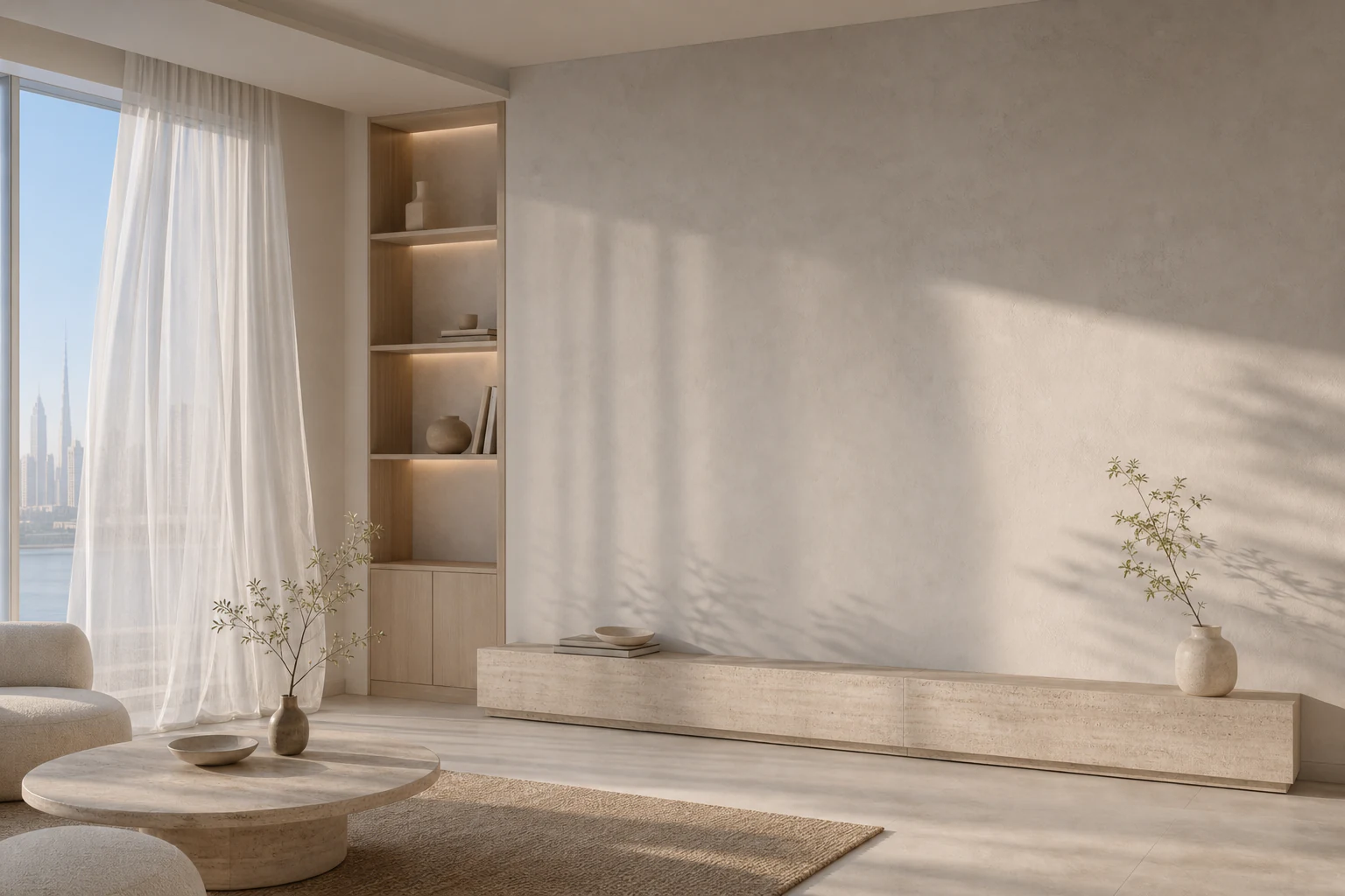 The same LOMA living room in soft early-morning light
